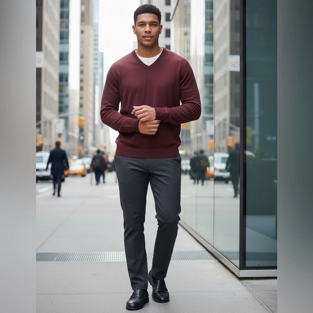 Banana Republic Men’s Merino Wool V-Neck Sweater in Crimson, L